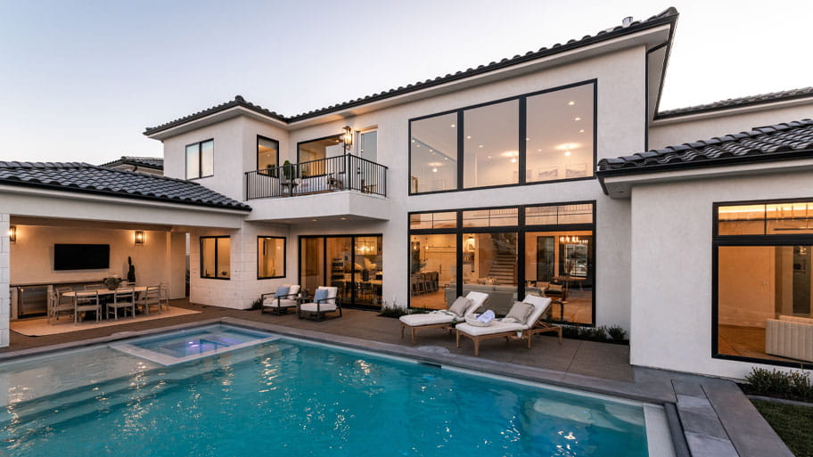 modern home with pool with andersen 100 series products