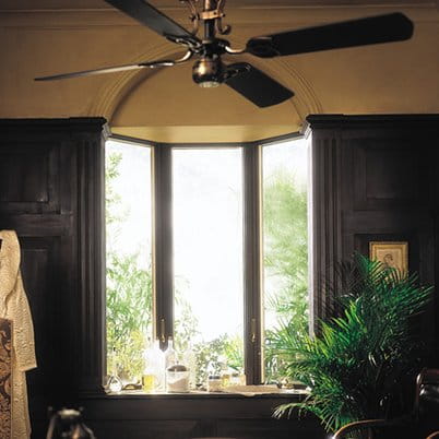 Interior of home with black Andersen 400 Series Bay windows.