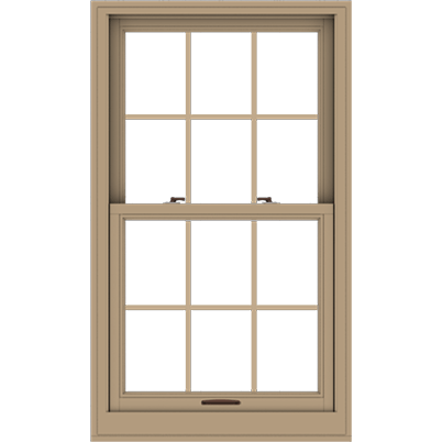 Brown, Andersen E-Series Double-Hung Window with colonial grilles.