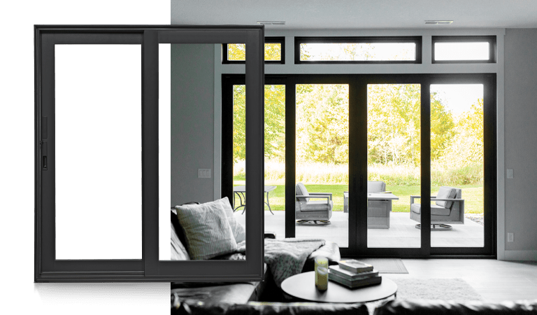 andersen black framed gliding patio door and livingroom with product